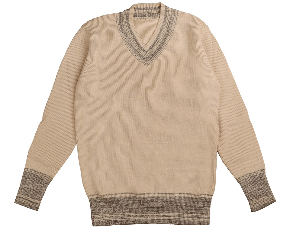 Belati Oatmeal V-Neck Knit w/ Marled Edges