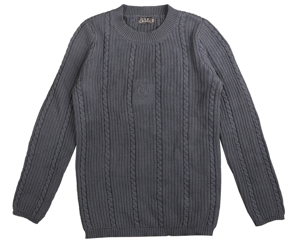 Belati Dusty Blue Mockneck Cable Knit W/ Emblem