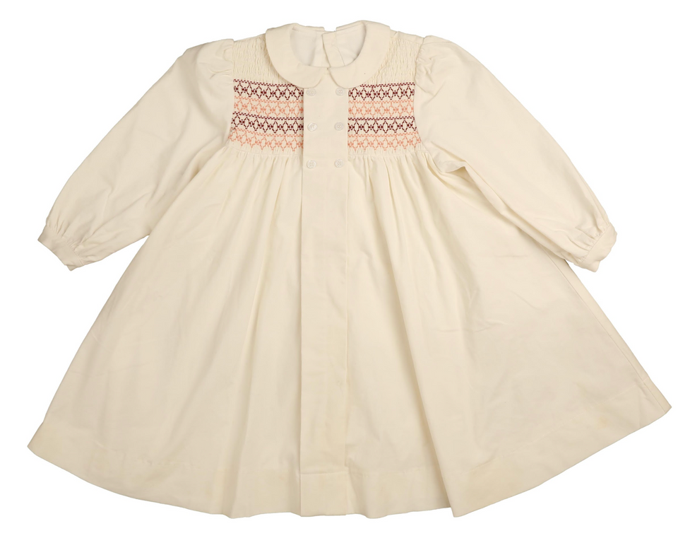 Noma Ivory Contrast Smocking Cord Dress