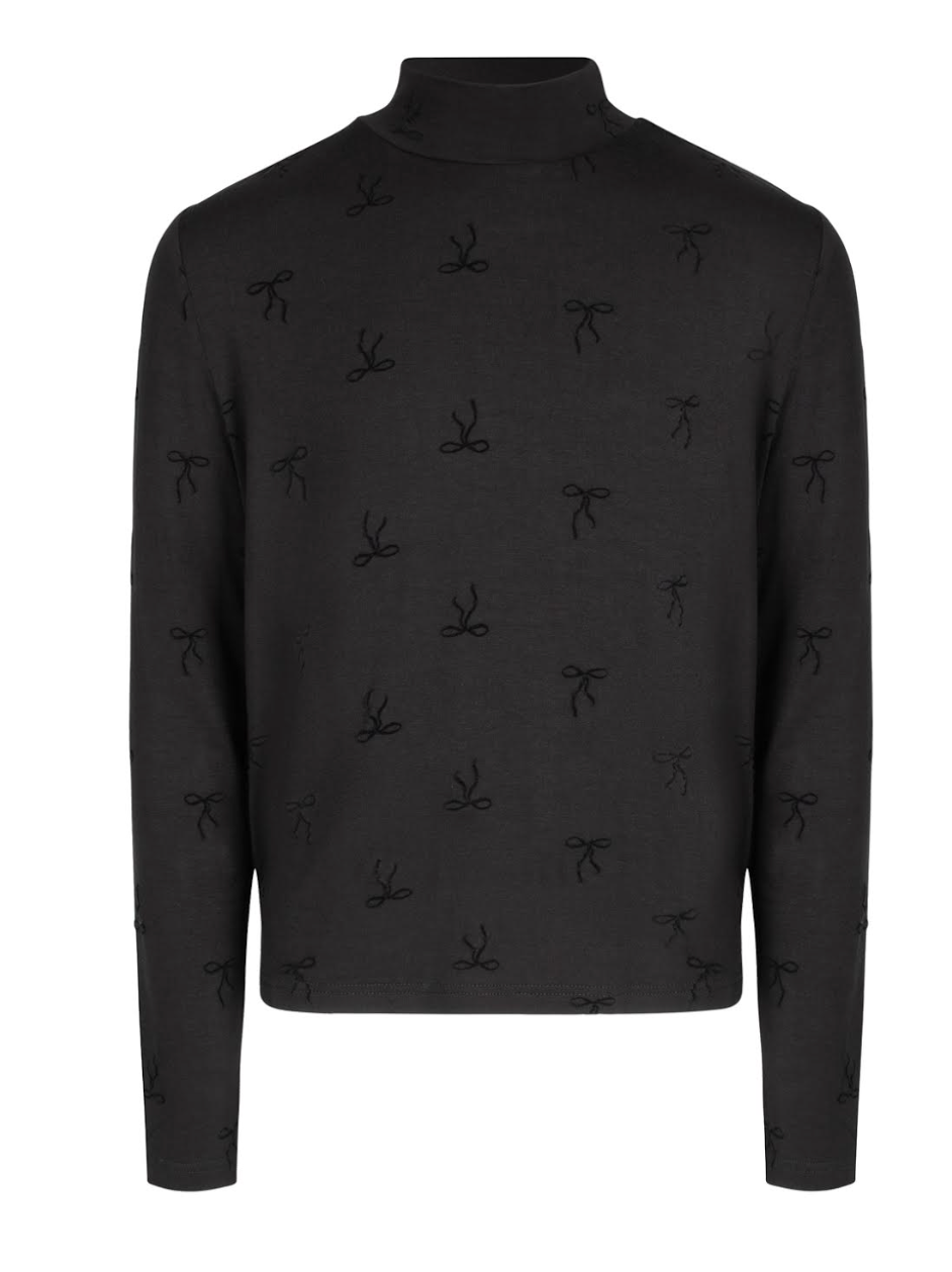 Poet Aria Mockneck Black Flocking w/ Bows Shirt