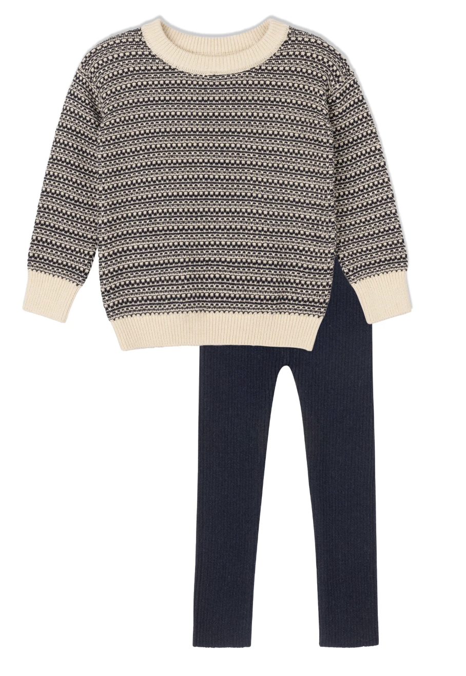 Looms Distressed Knit Navy/Ivory Toddler Set