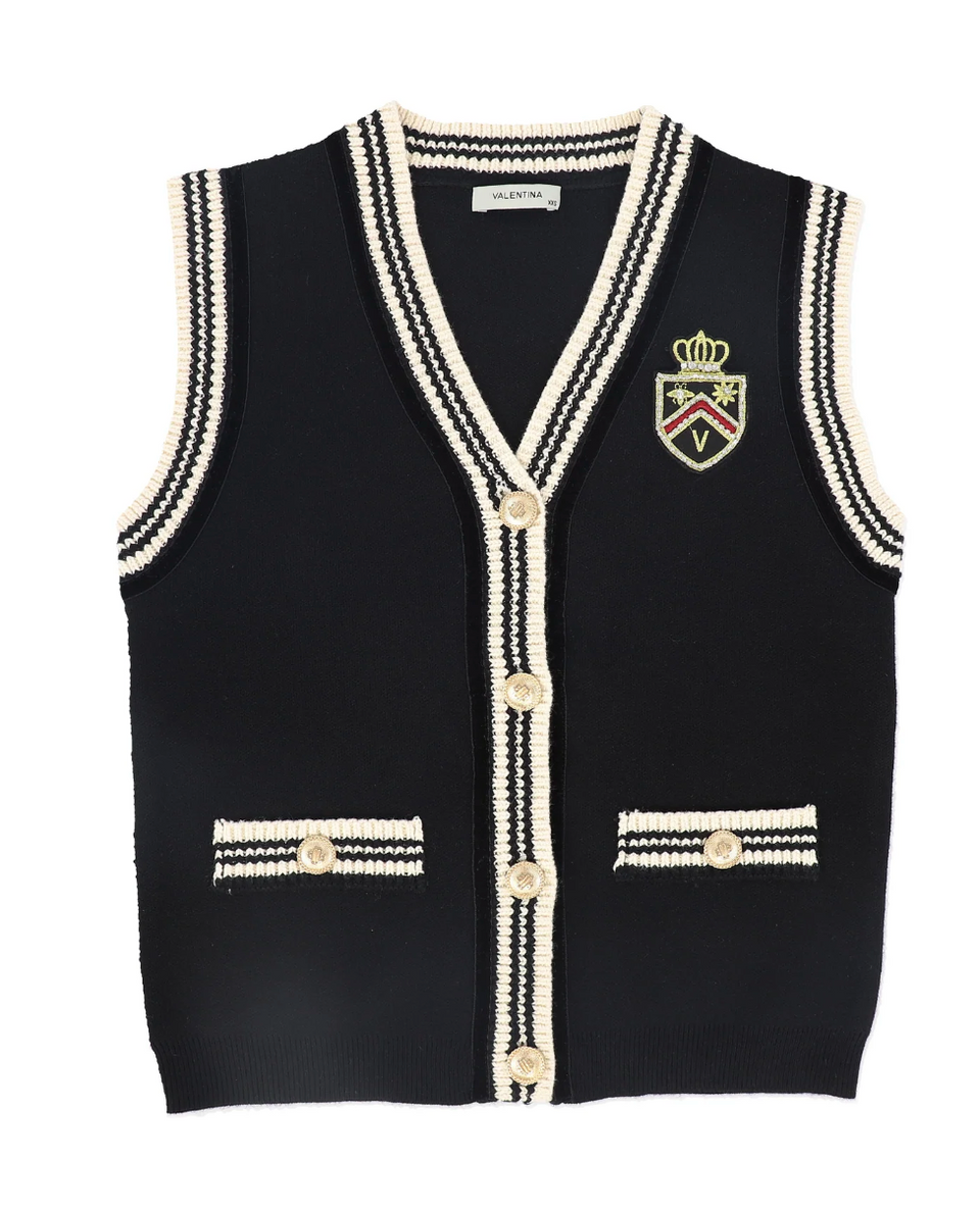 Valentina Black Stripe Trim Knit Vest