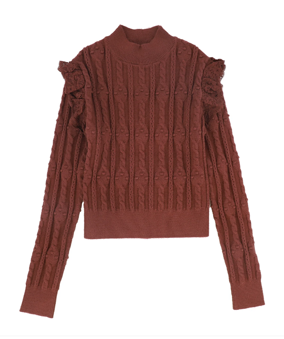 Valentina Rust Lace Pointelle Sweater