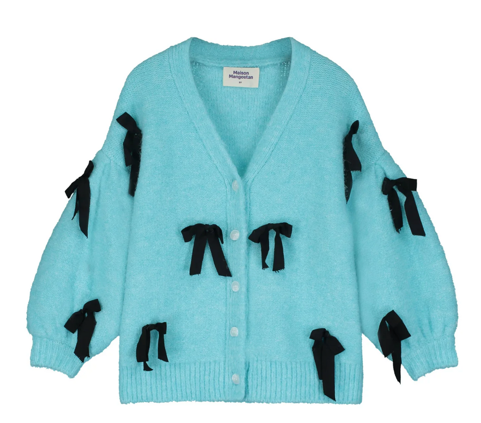 Maison Mangostan Sky Blue Bow Knit Sweater size down