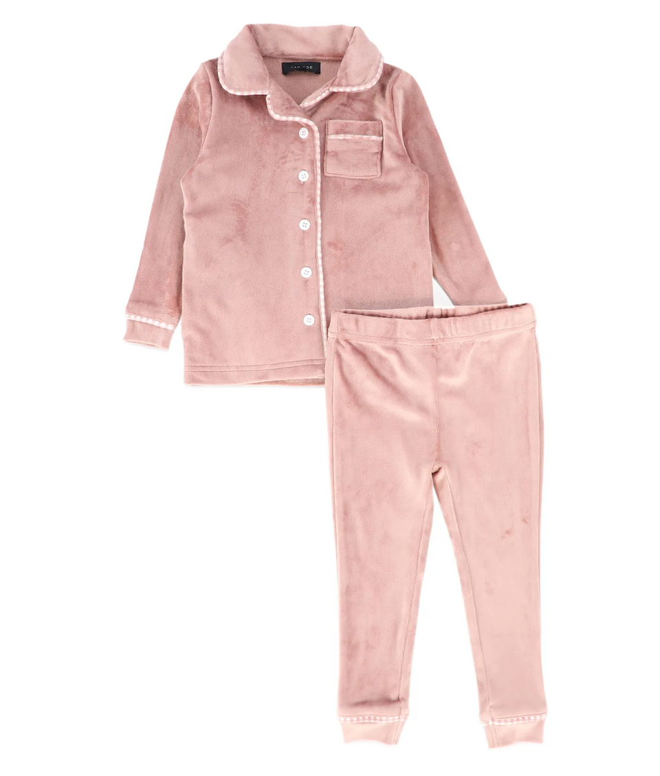Bamboo Pink Velour Piped Pajamas