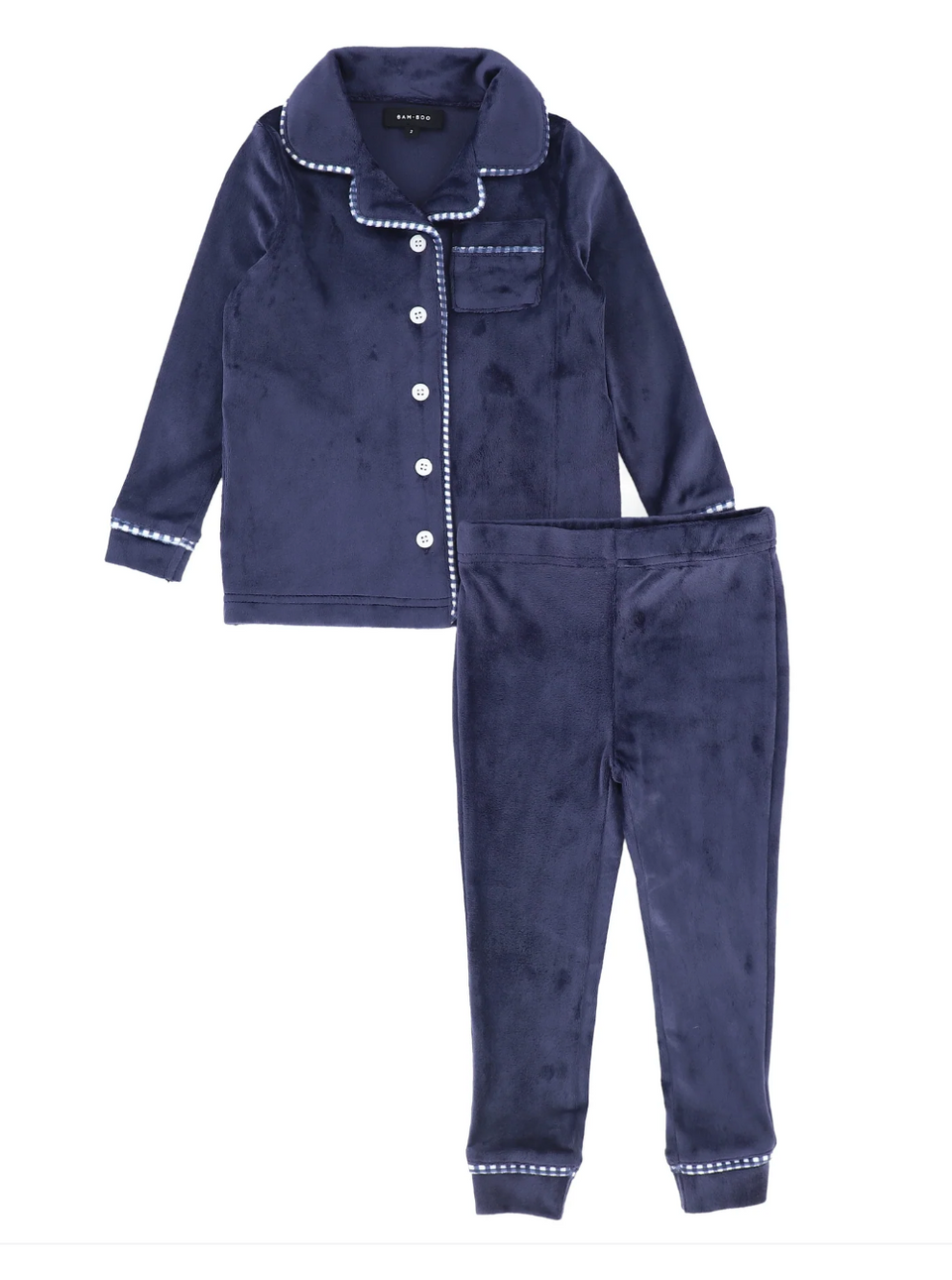 Bamboo Navy Velour Piped Pajamas