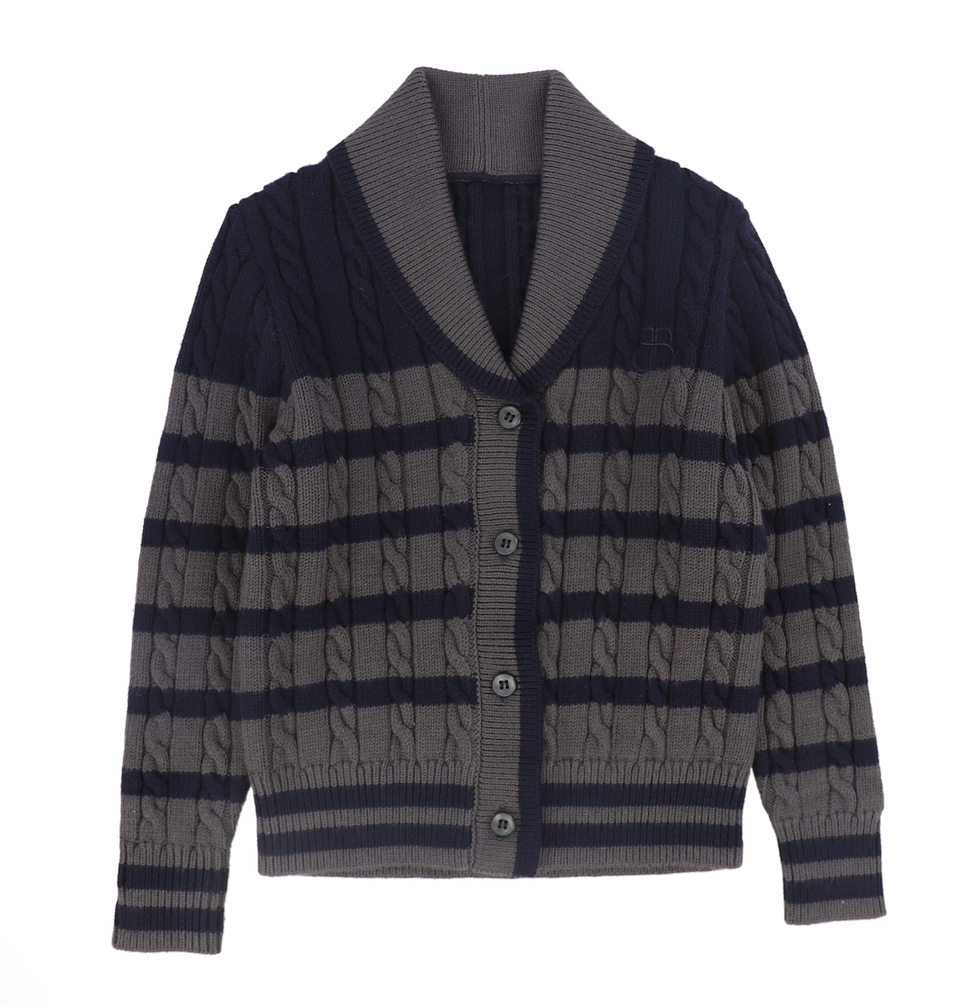 Bamboo Navy Knit Stripe Button Down Cardigan