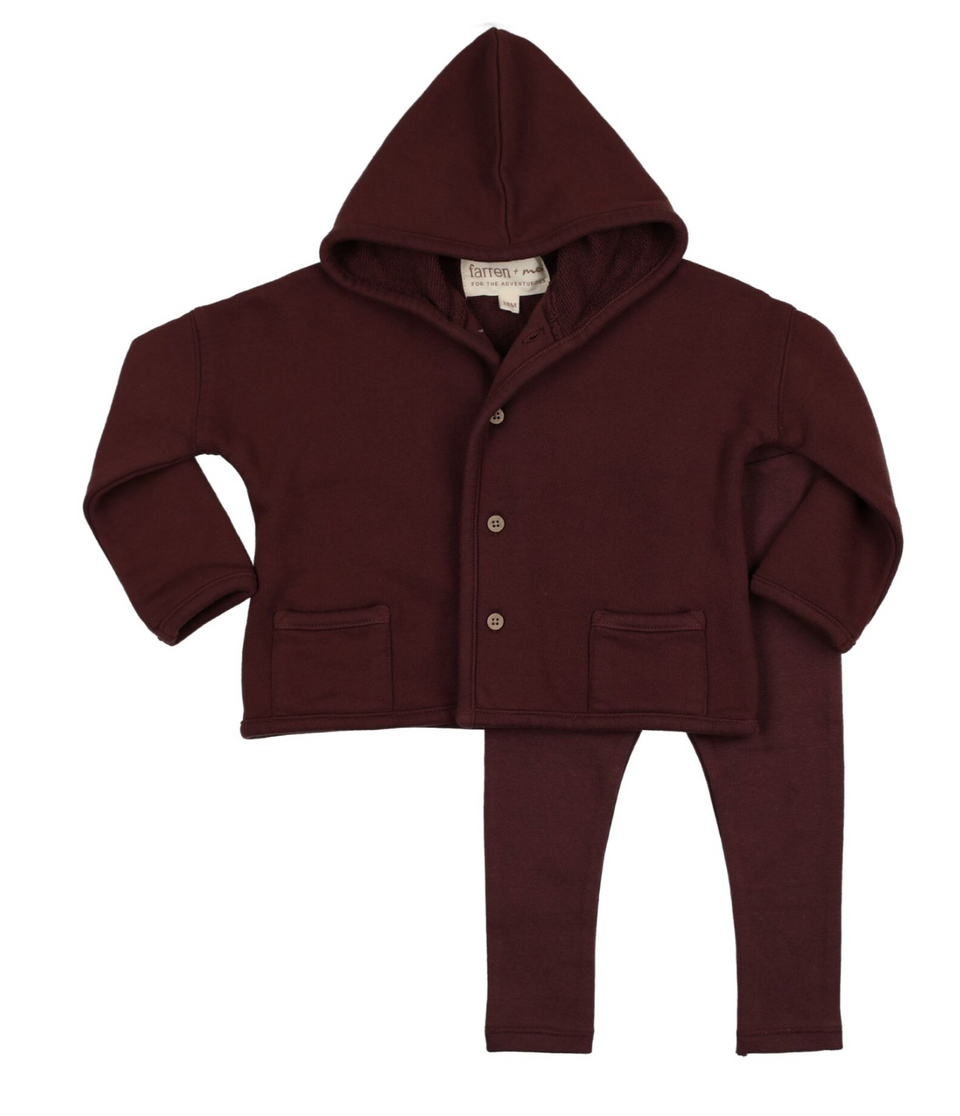 Farren + Me Washed Burgundy Hooded Set