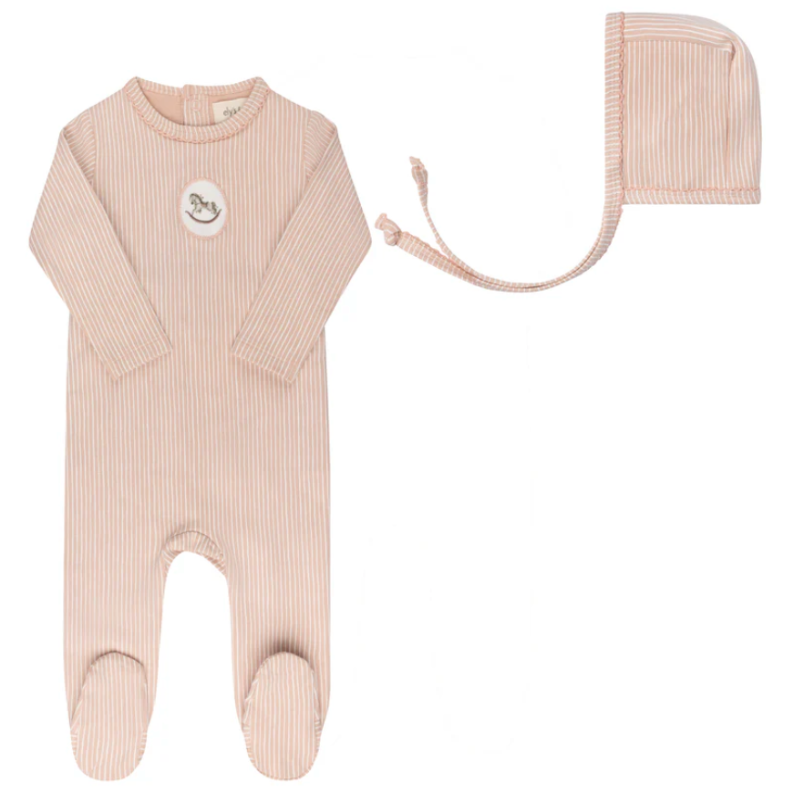 Aurora Rocking Horse Pink Footie + Bonnet