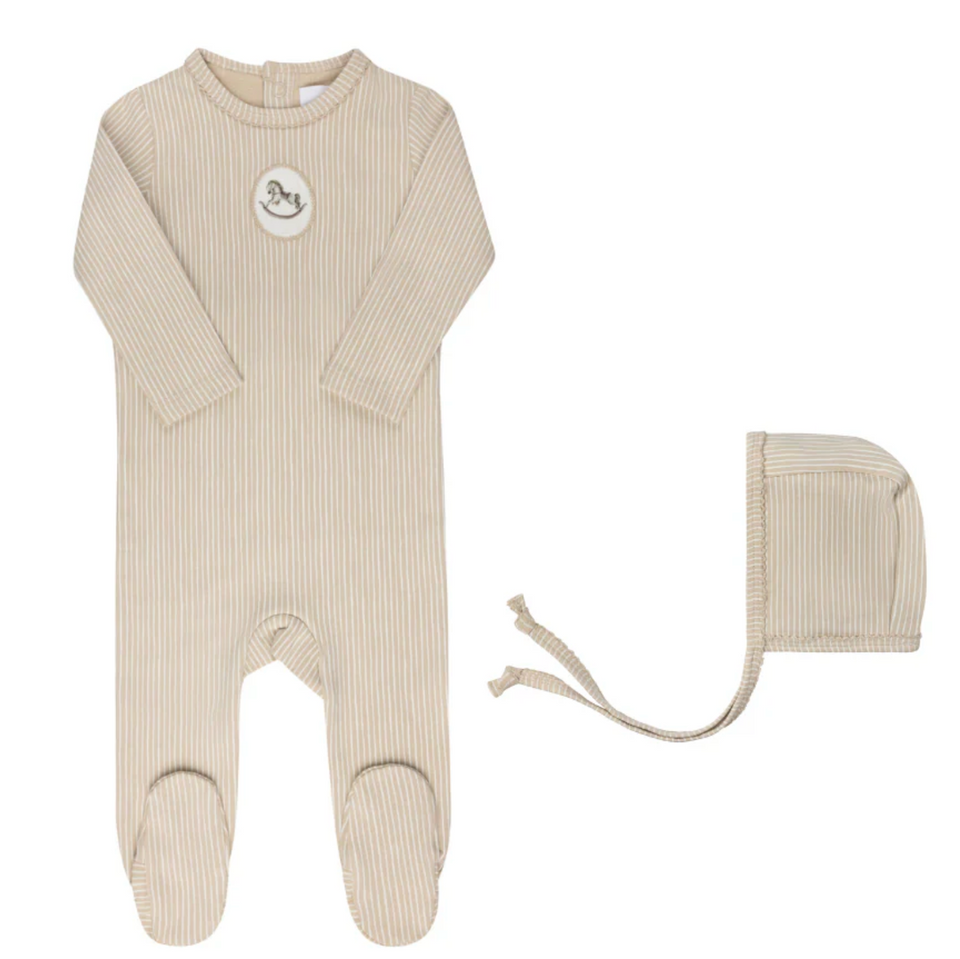 Aurora Rocking Horse Tan Footie + Bonnet