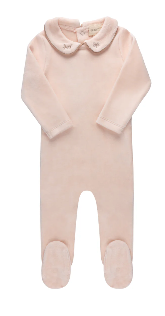 Aurora Embroidered Velour Collar Pink Footie Bonnet