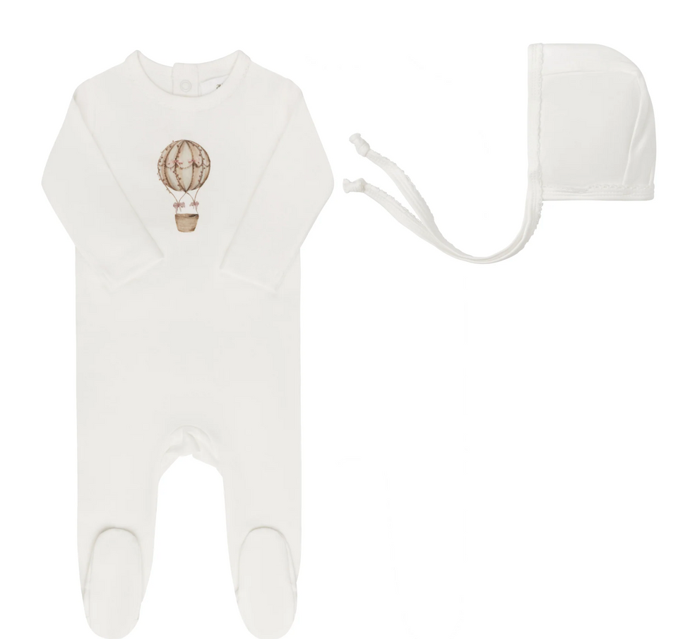 Aurora French Terry Hot Air Balloon Ivory/Pink Footie