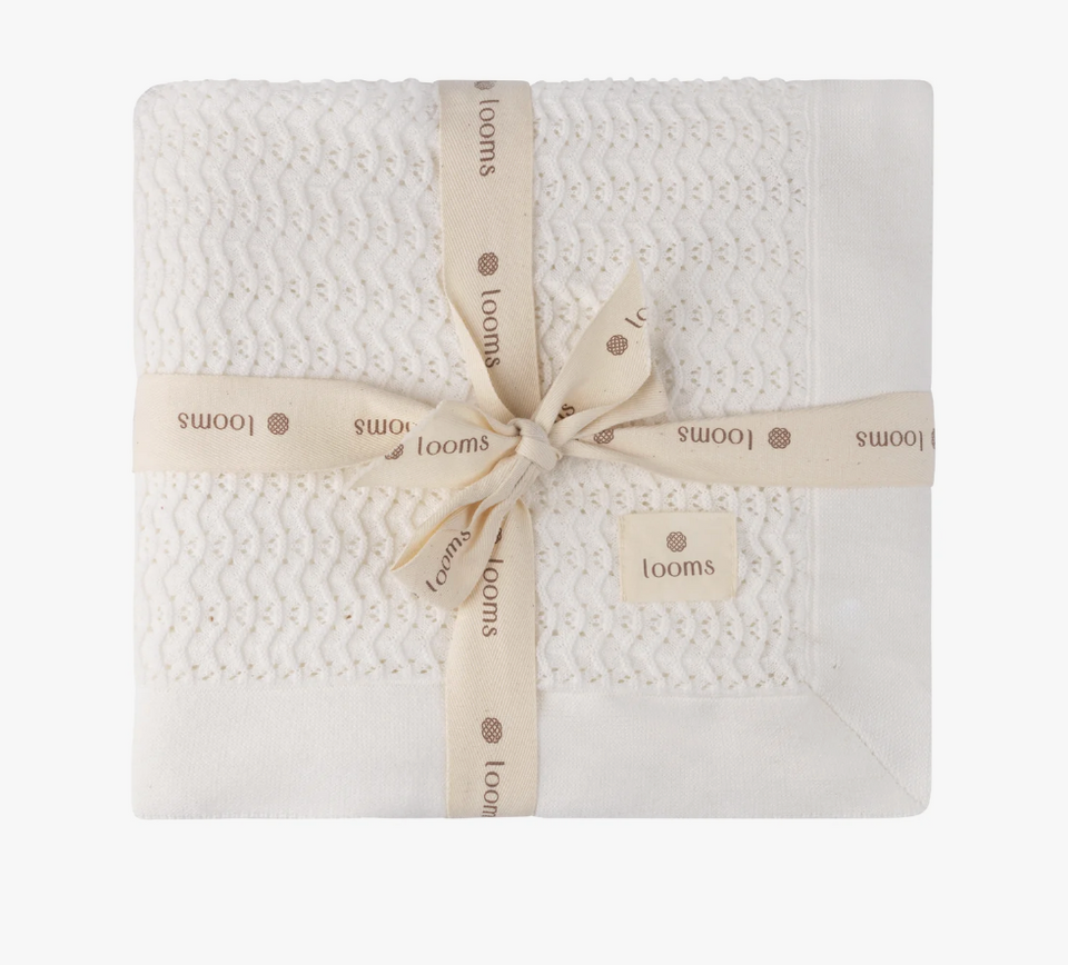 Loom Cable Pointelle Ivory Blanket