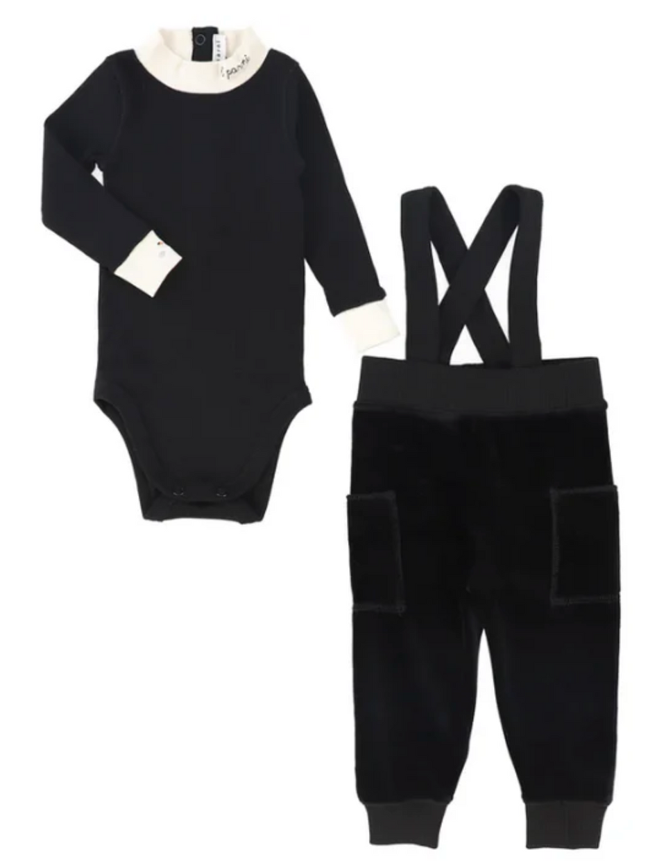 Little Parni Black Velour Overall Set