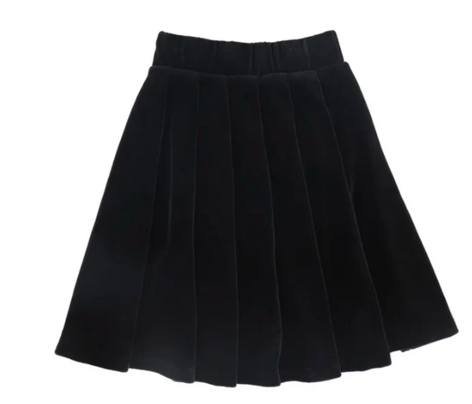 Little Parni Black Velour Pleated Maxi Skirt