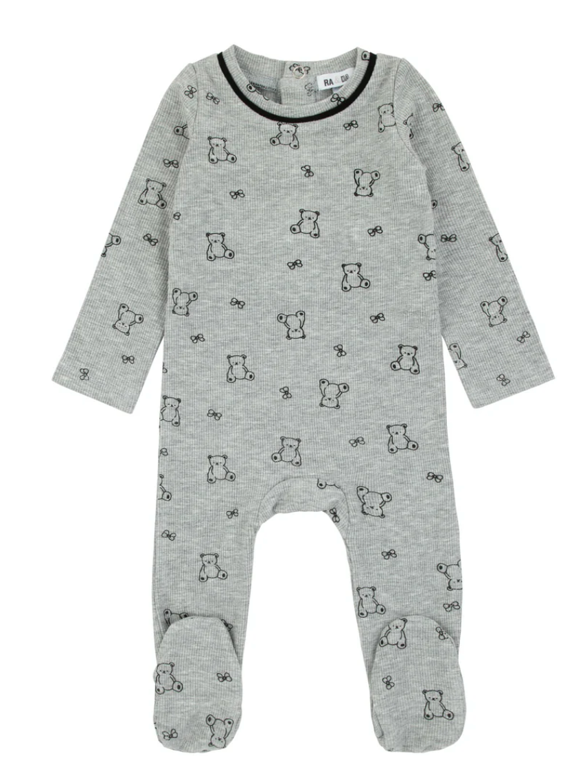 Ra and Da Grey Modal Bear Print Footie