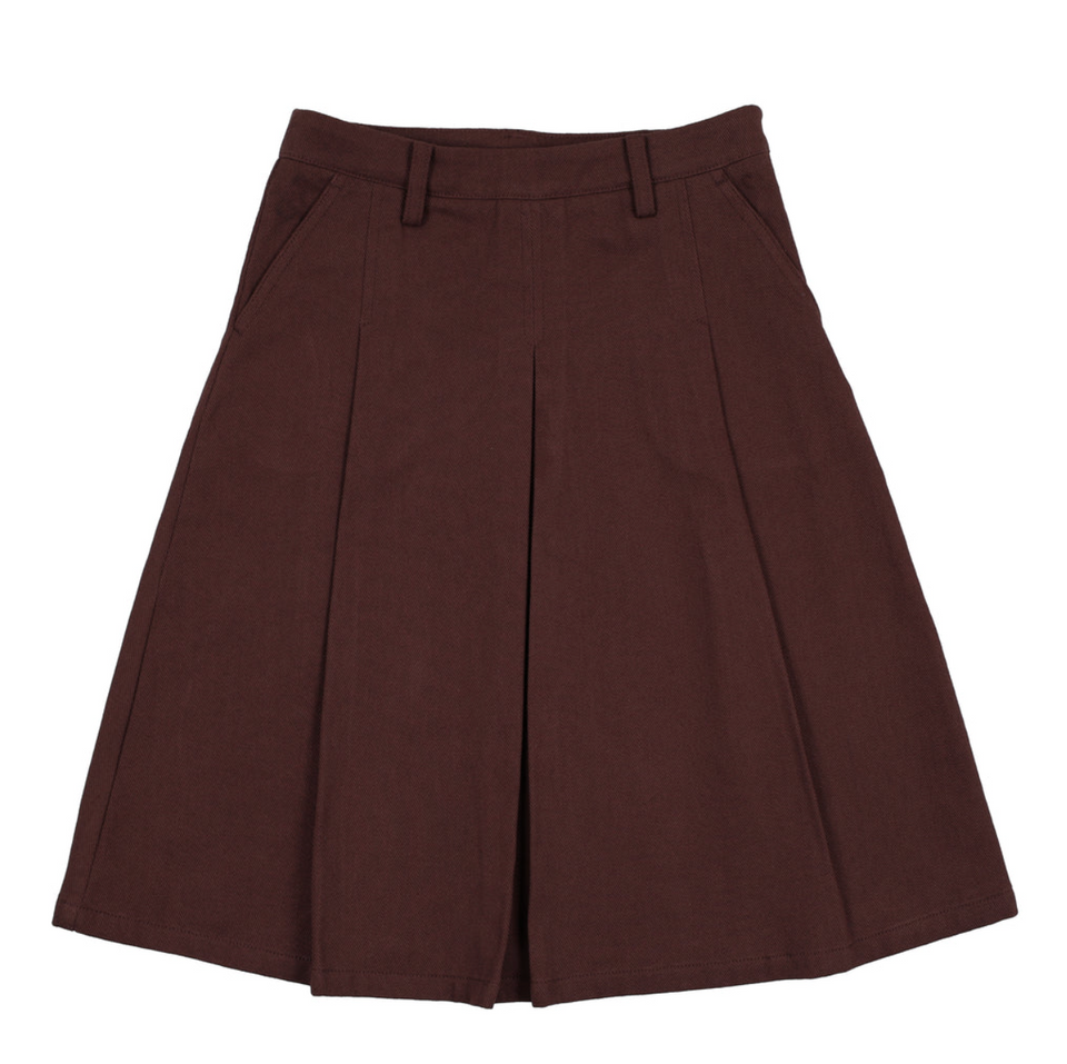 Farren + Me Washed Burgundy Denim Pleated Skirt