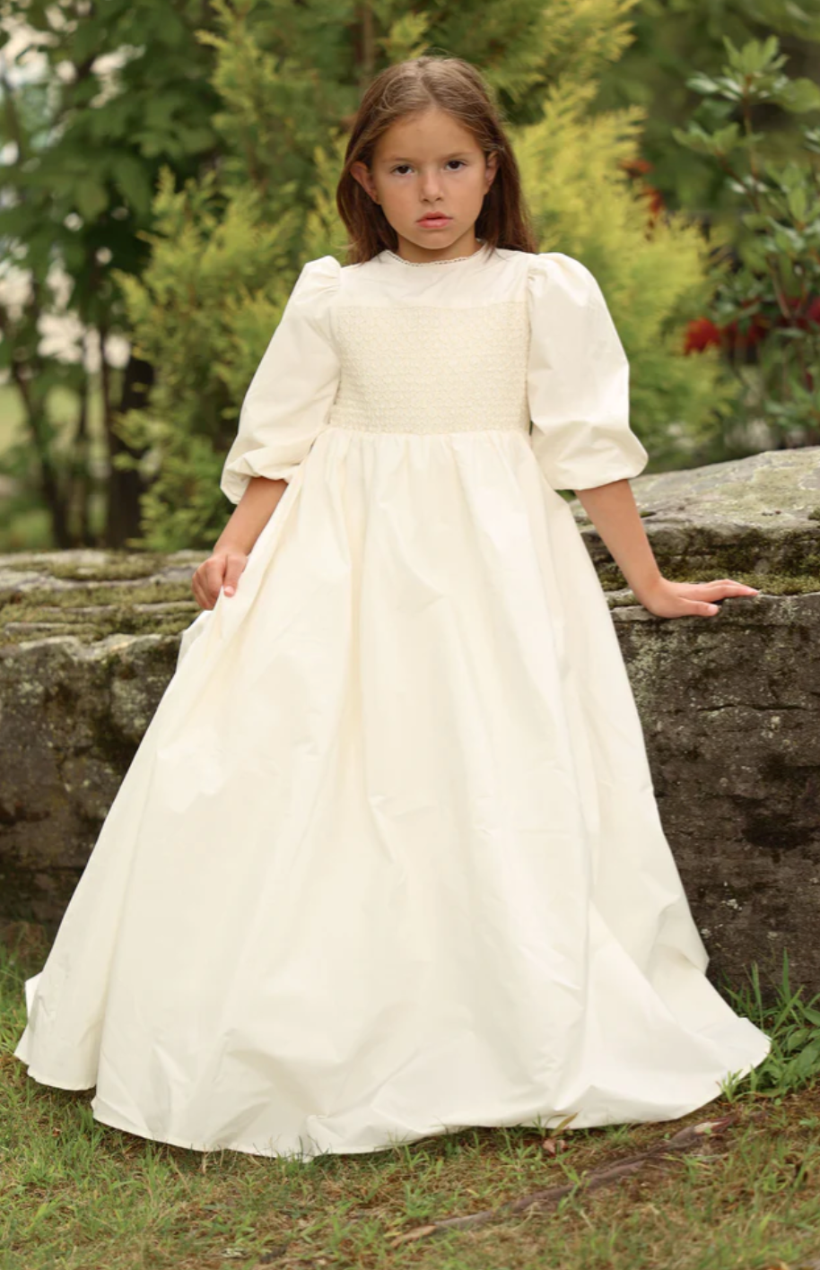 Little Tempest White Taffeta Smocked Gown