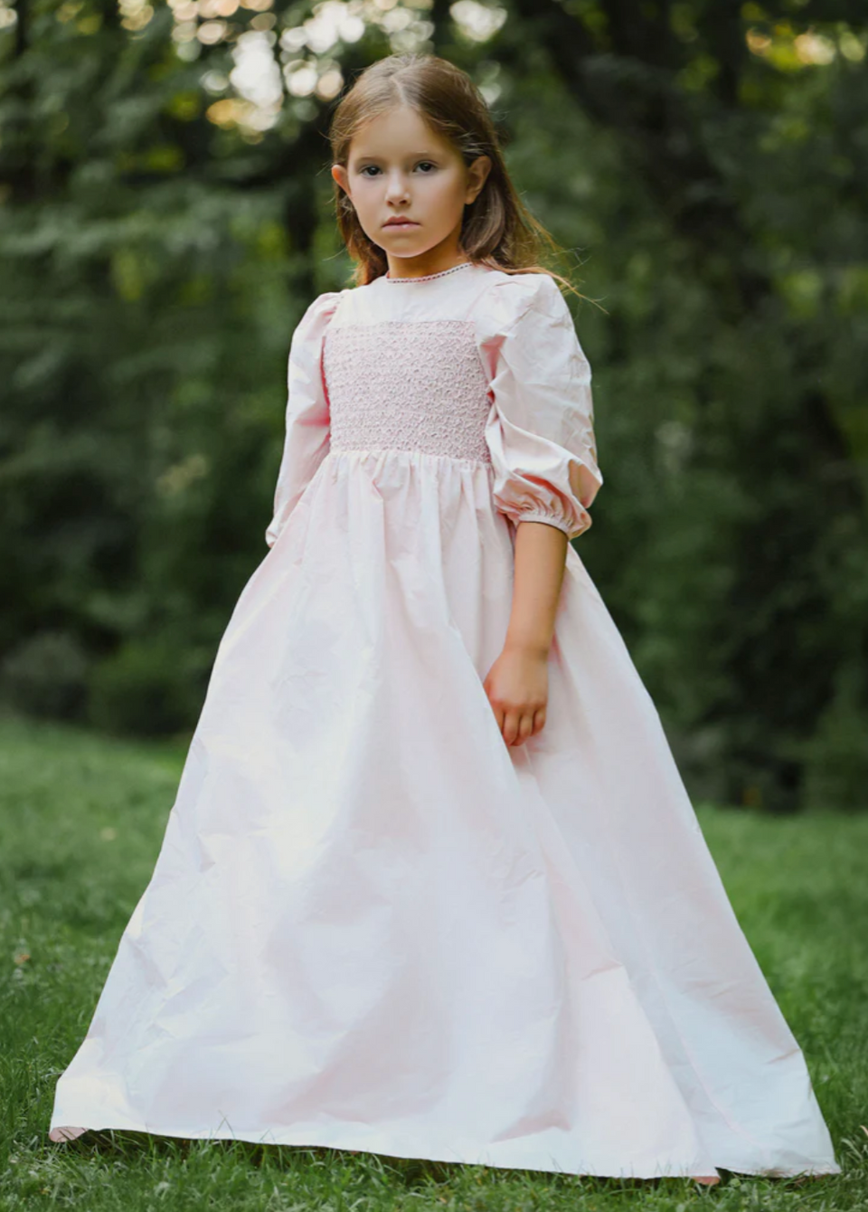 Little Tempest Pink Taffeta Smocked Gown