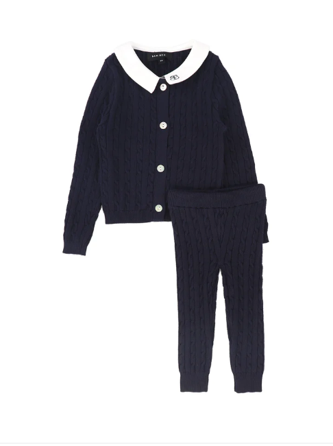 Bamboo Navy Cable Knit Collar Set