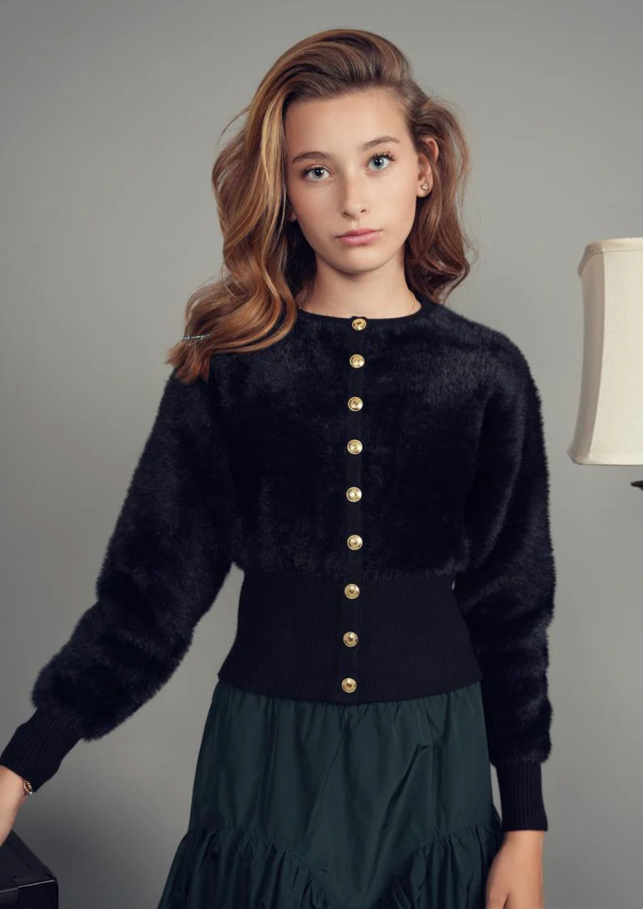 Teela Black Mohair Cardigan