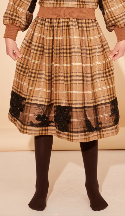 The Middle Daughter Nut Brown Check Skirt