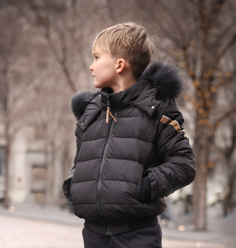 Mantel Black Side Contrast Tape Winter Jacket
