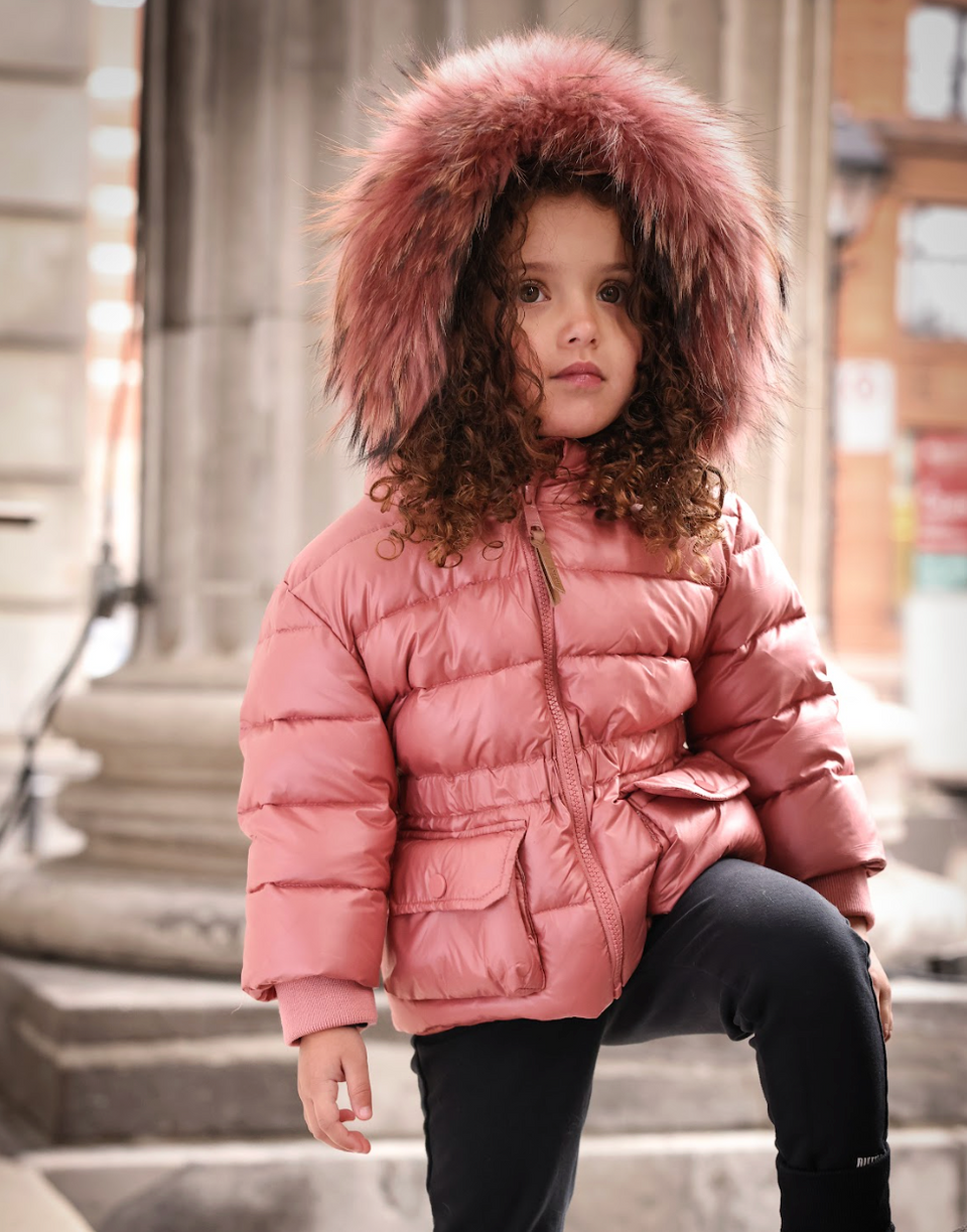 Mantel Slate Rose Duo Pocket Gathered Winter Jacket
