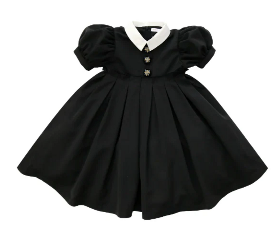 Coco Blanc Black Taffeta Short Sleeve Dress