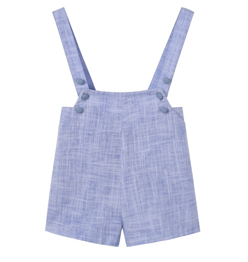 Nou Nelle Blue Linen Piped Overall Set