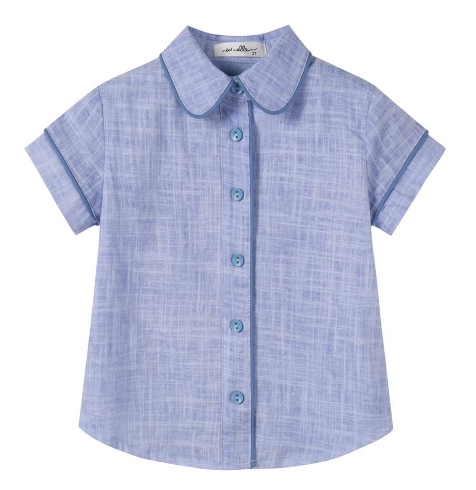 Nou Nelle Blue Linen Piped Set