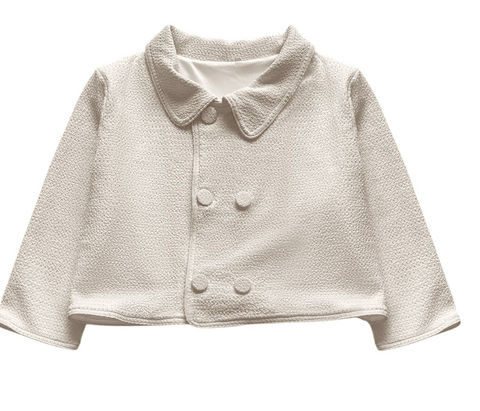 We The Kids Cream Textured Knit Cropped Blazer Set