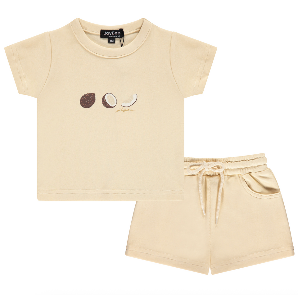 Jaybee Yellow Sand Coconut Tee and Shorts Set
