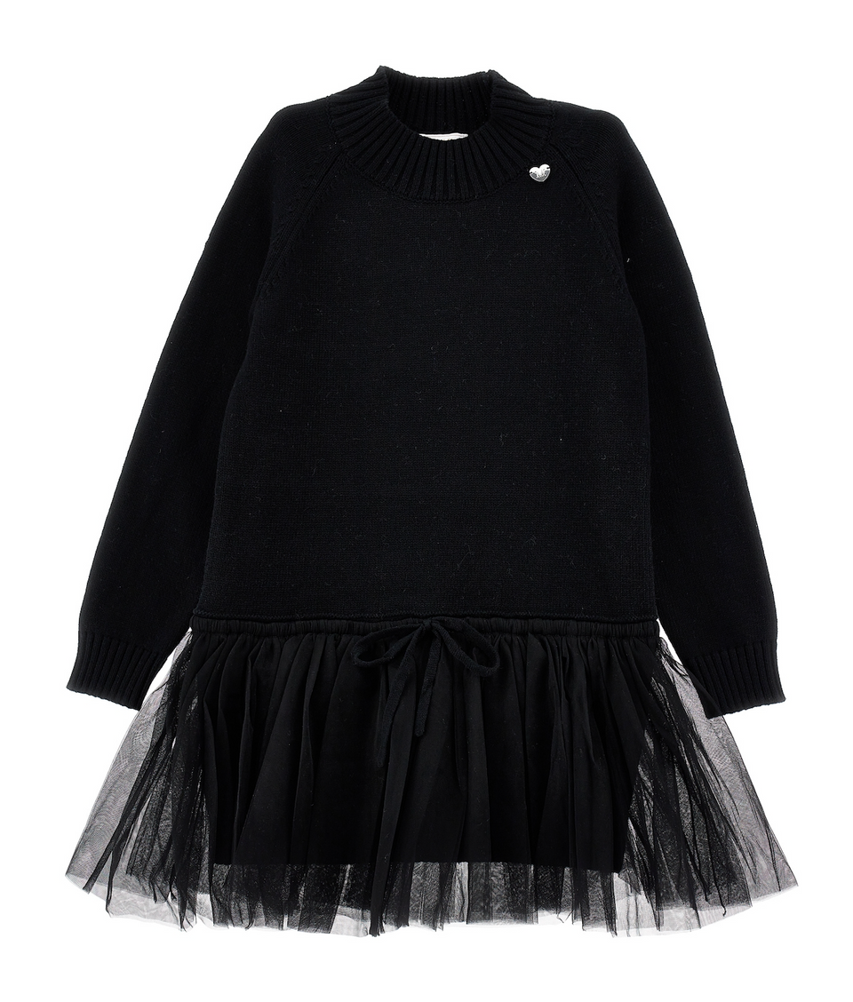 Monnalisa Black Basic Soft Wool Dress 8060