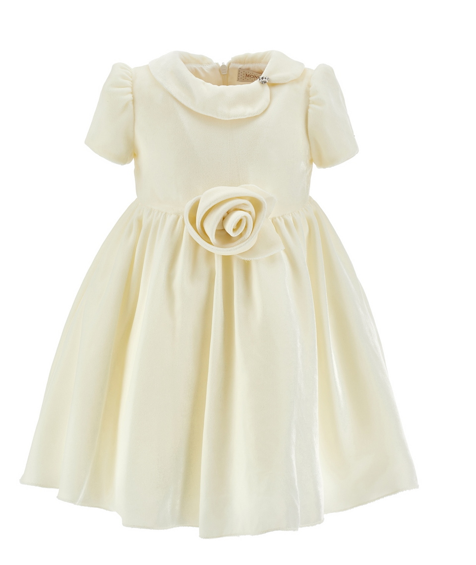 Monnalisa Cream Velvet Smooth Chic Dress