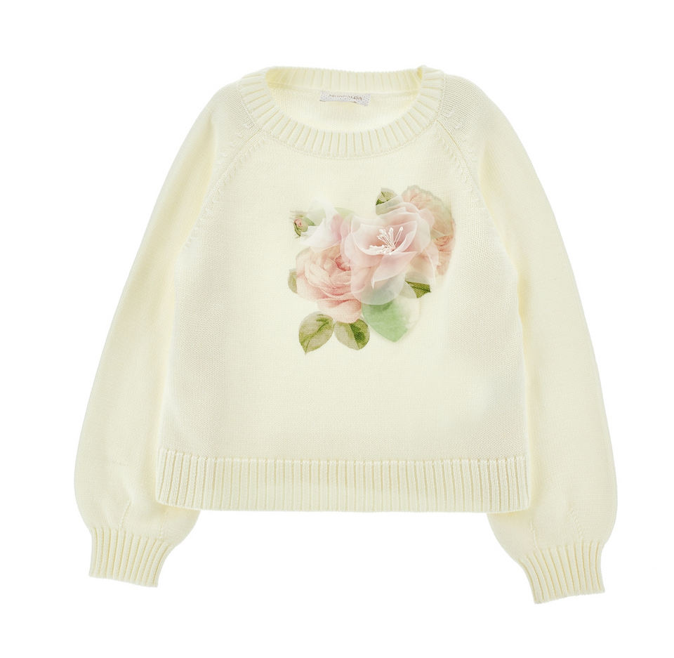 Monnalisa Cream Romantic Mix Wool Sweater