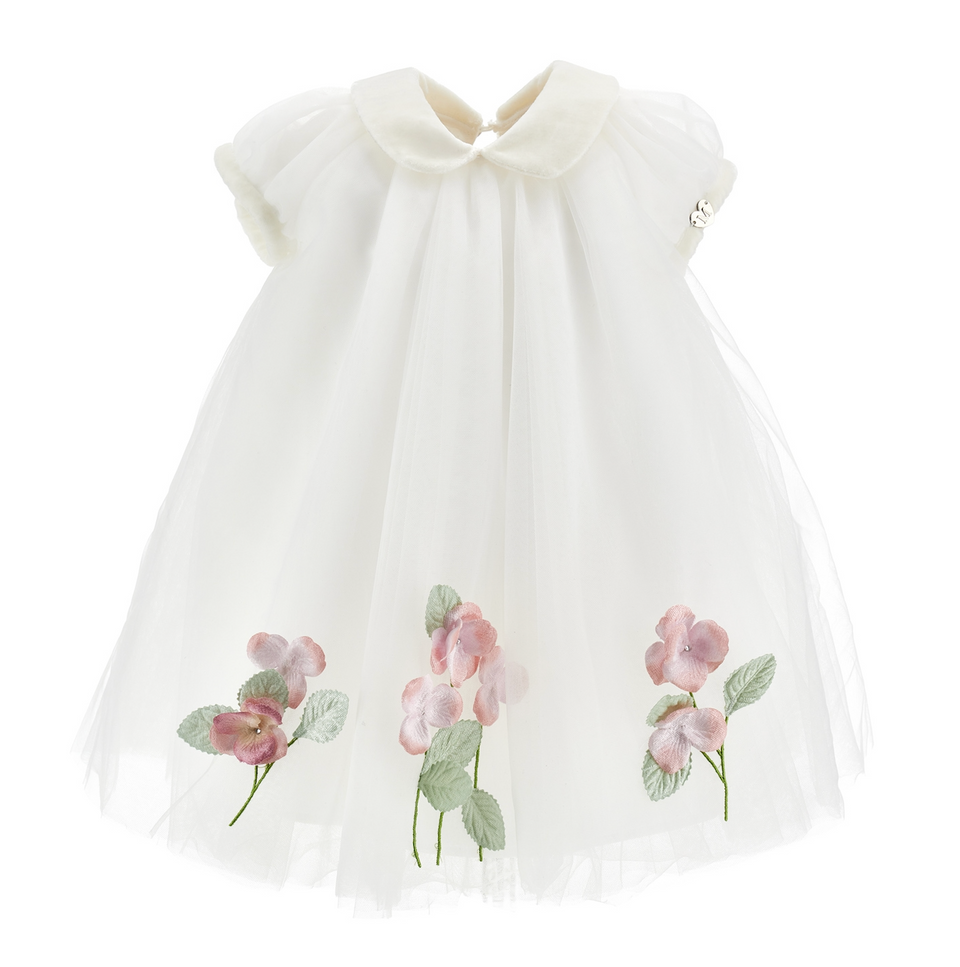 Monnalisa Tulle Floral Applique Dress