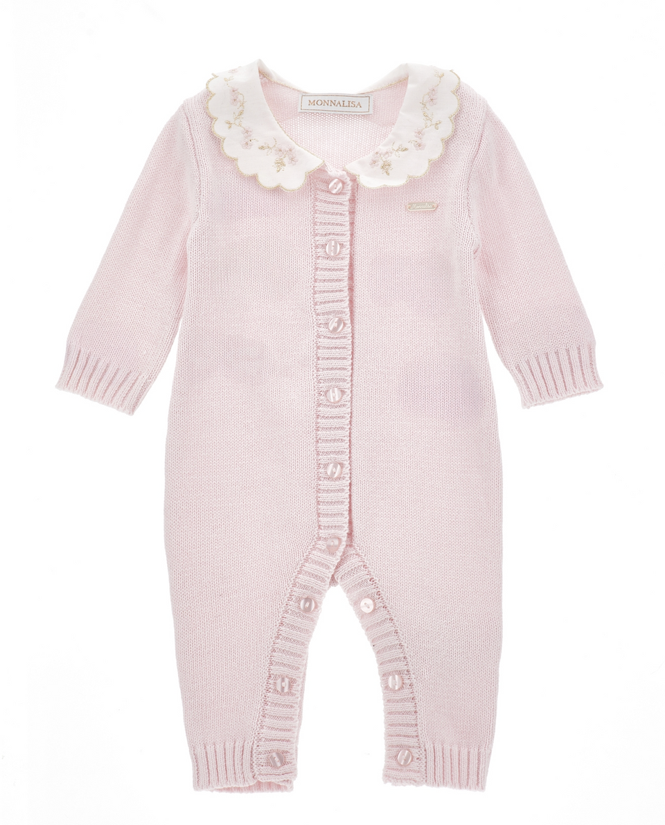 Monnalisa Dusty Pink Cotton Knit Onesie