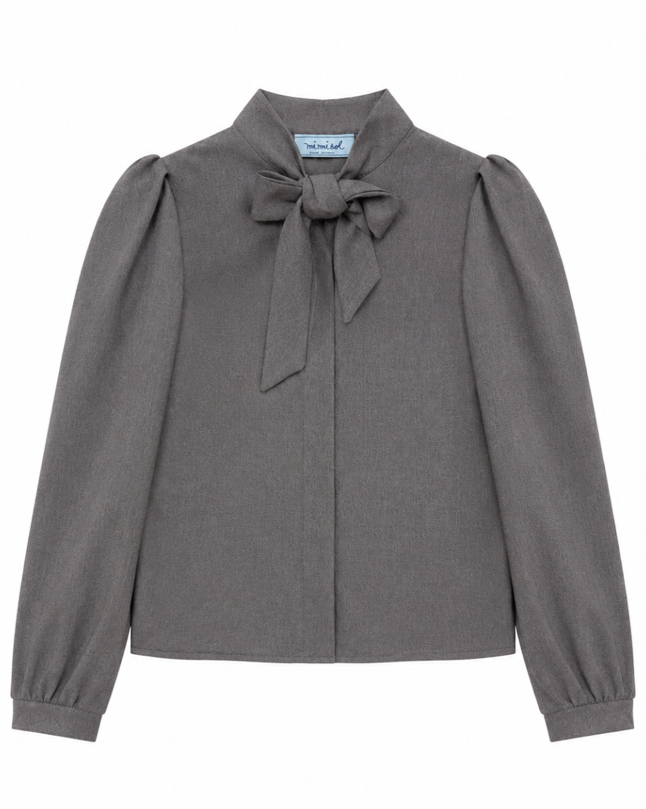 Mimisol Grey Pussy Bow Shirt