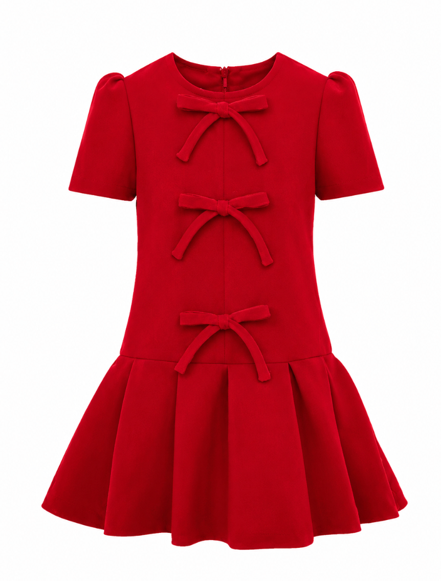Mimisol Red Pleated Crepe Dress