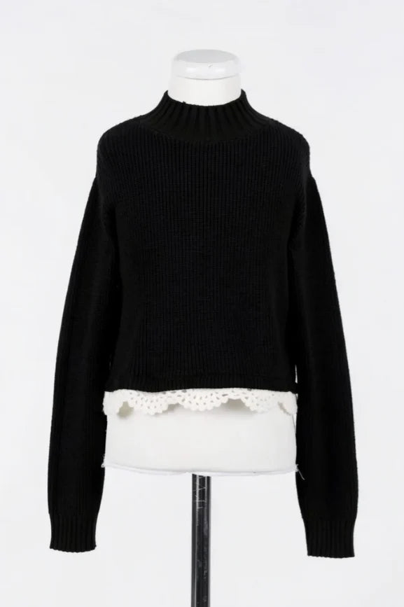 Twinset Nero/Neve Trimming Knit Turtleneck