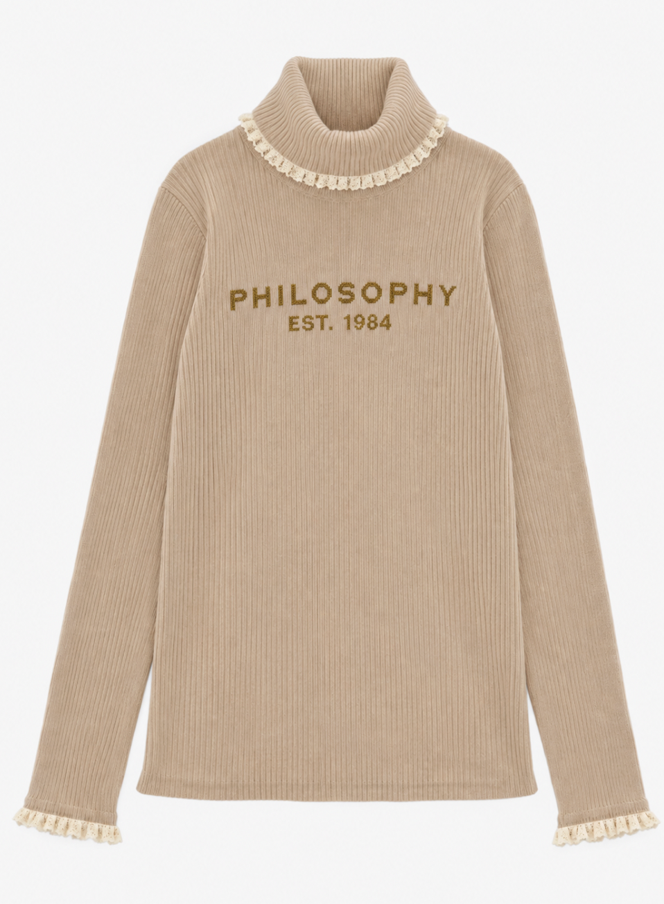 Philosophy Beige Rib Knit Logo Turtleneck
