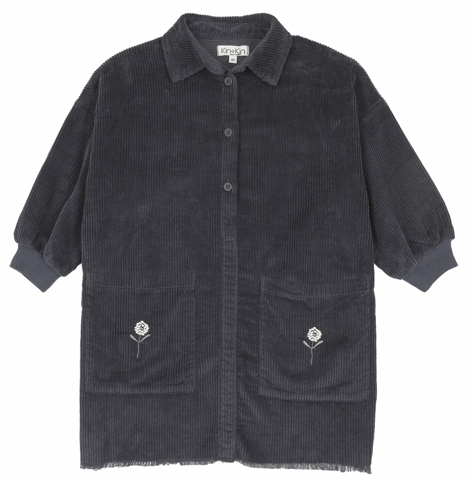 Kin Kin Navy Corduroy Shirt Dress