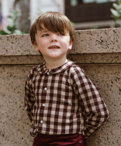Coco Blanc Burgundy Gingham Plaid Shirt