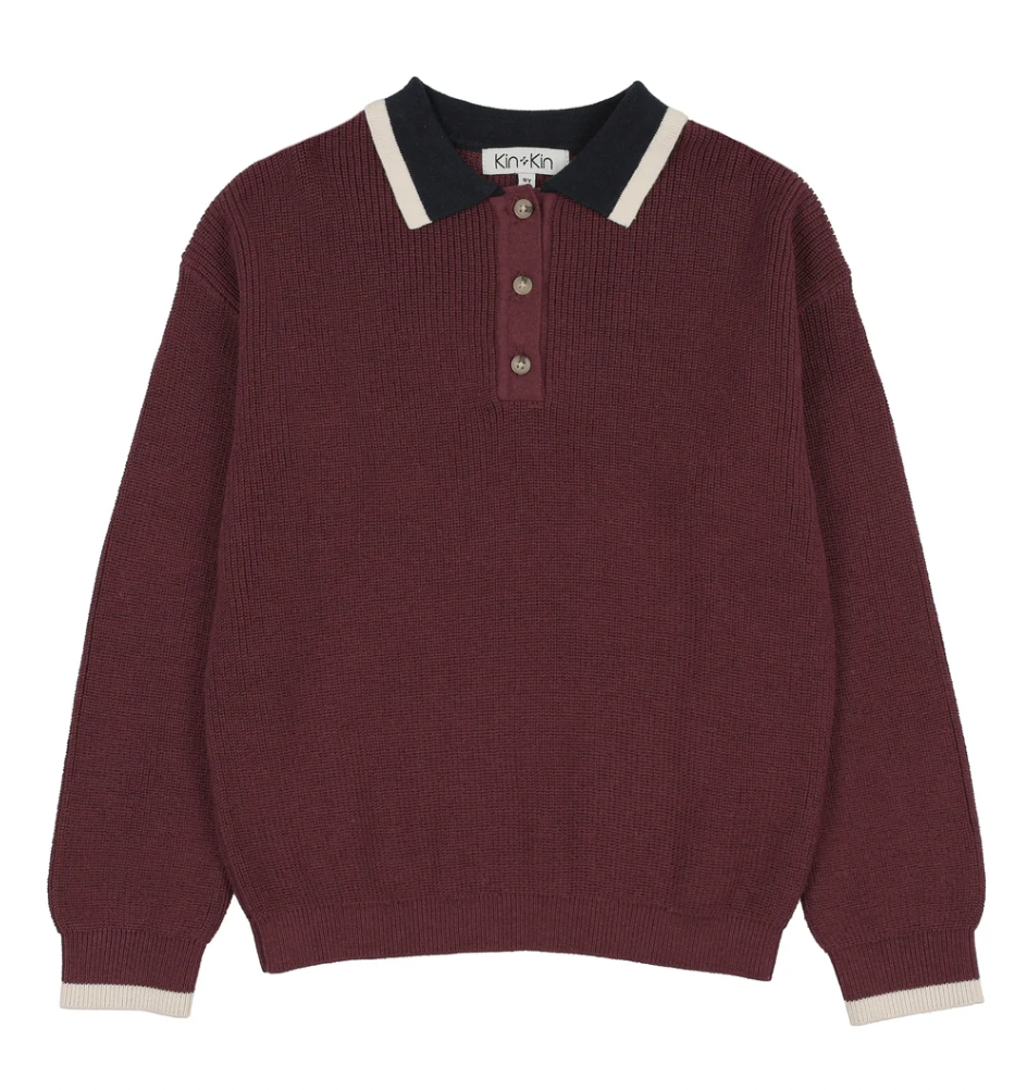 Kin+Kin Burgundy/Navy Knit Polo Sweater