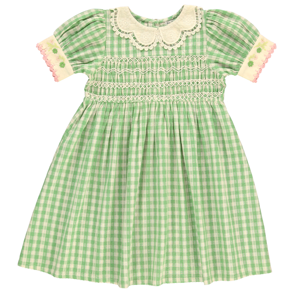 Bebe Organic Tilia Green Gingham S/S Dress Elegant Child NY Bebe Organic Tilia Green Gingham S/S Dress Elegant Child NY