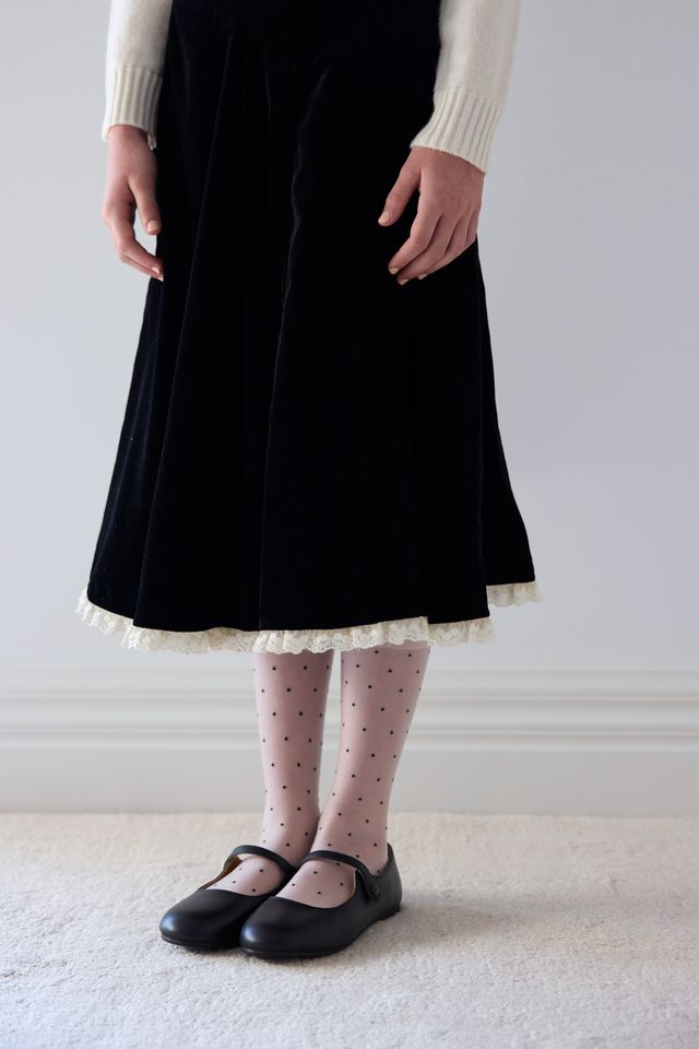 Petite Amalie Black/ Cream Peep Lace Hem Velvet Skirt