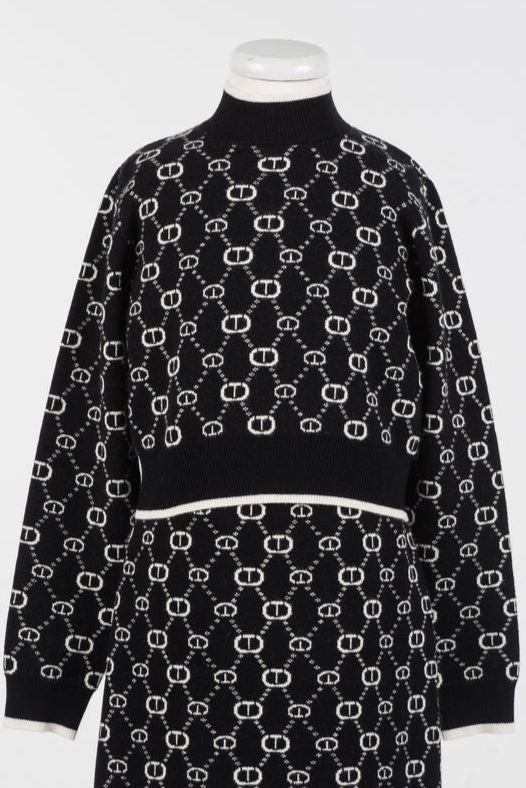 Twinset White Micro Logo Mockneck Sweater