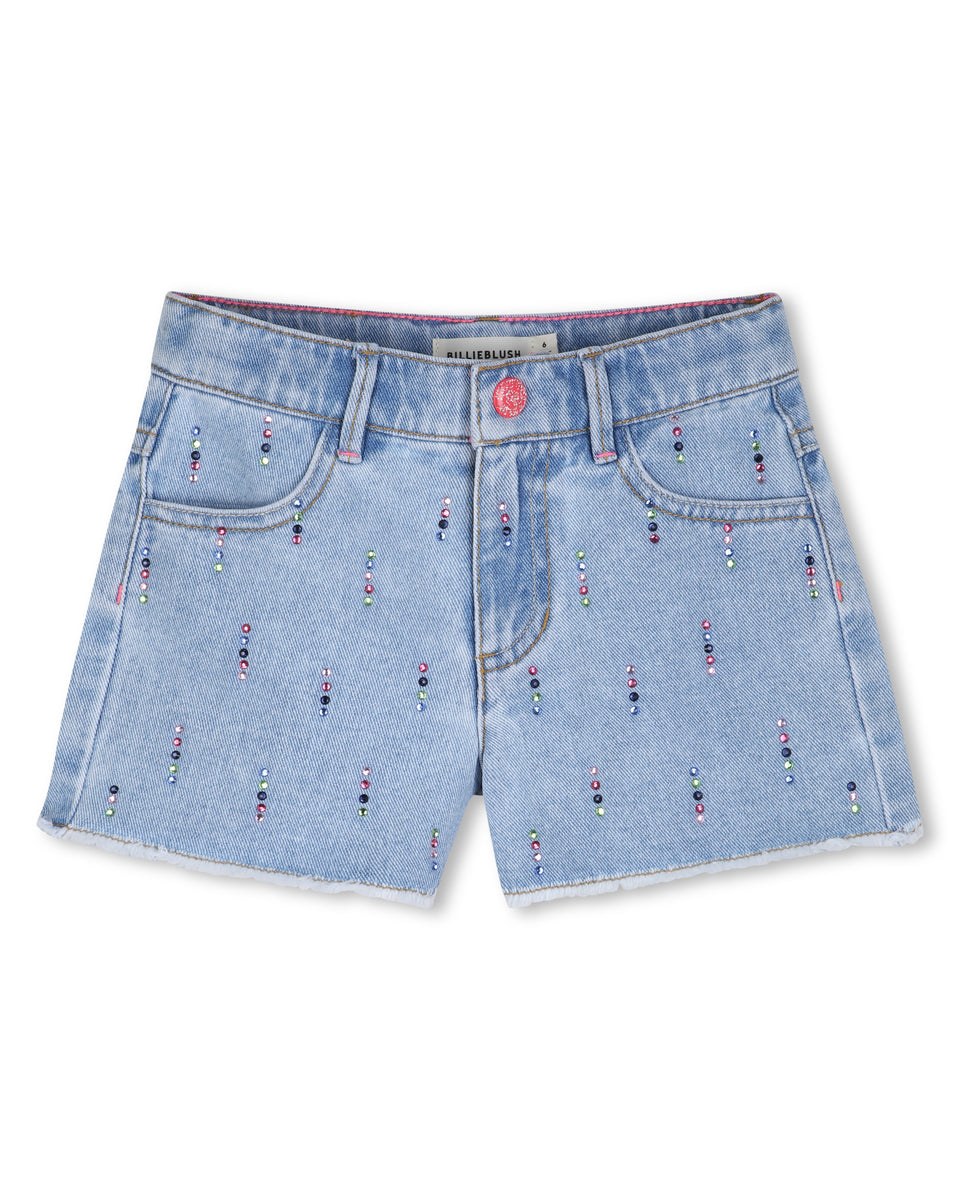 Billie Blush Colorful Rhinestone Denim Shorts