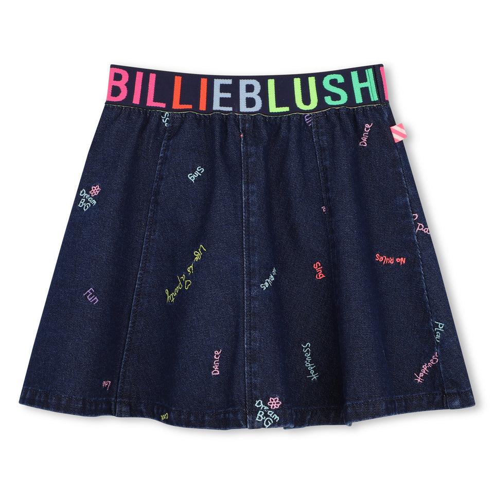 Billie Blush Denim Blue Multicolored Embroidered Skirt